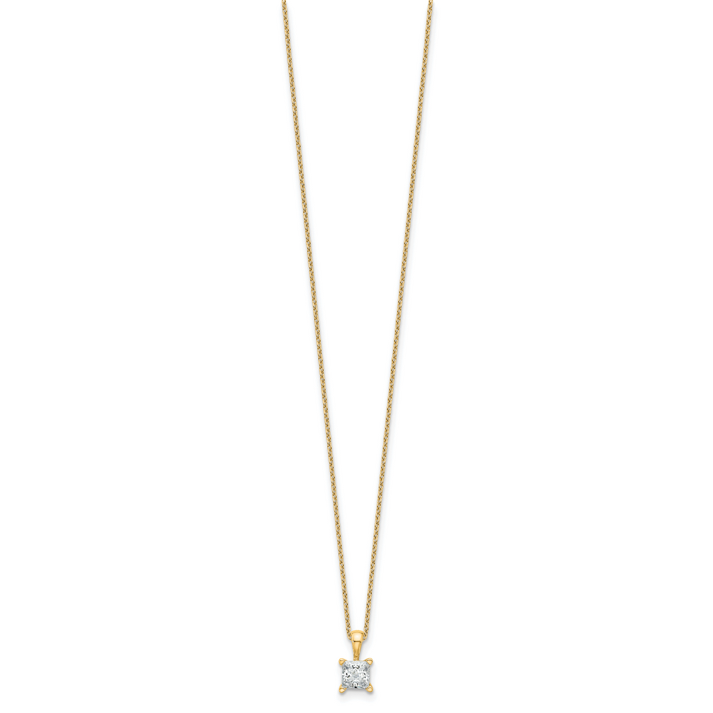 14k 3/4 carat Lab Grown Diamond VS/SI+ G+ Princess Complete 18 inch Four Prong Pendant Necklace