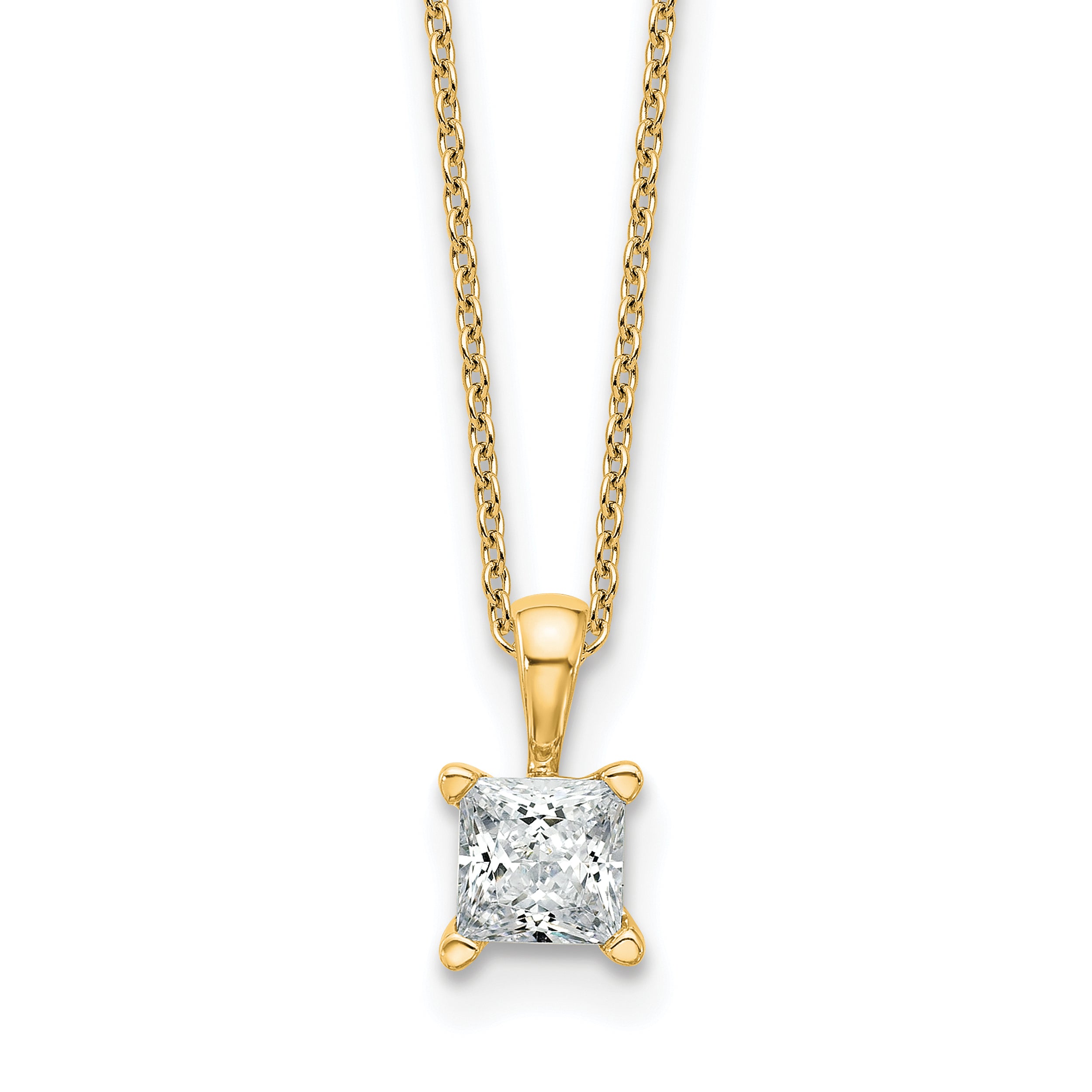 14k 3/4 carat Lab Grown Diamond VS+ F+ Princess Complete 18 inch Four Prong Pendant Necklace
