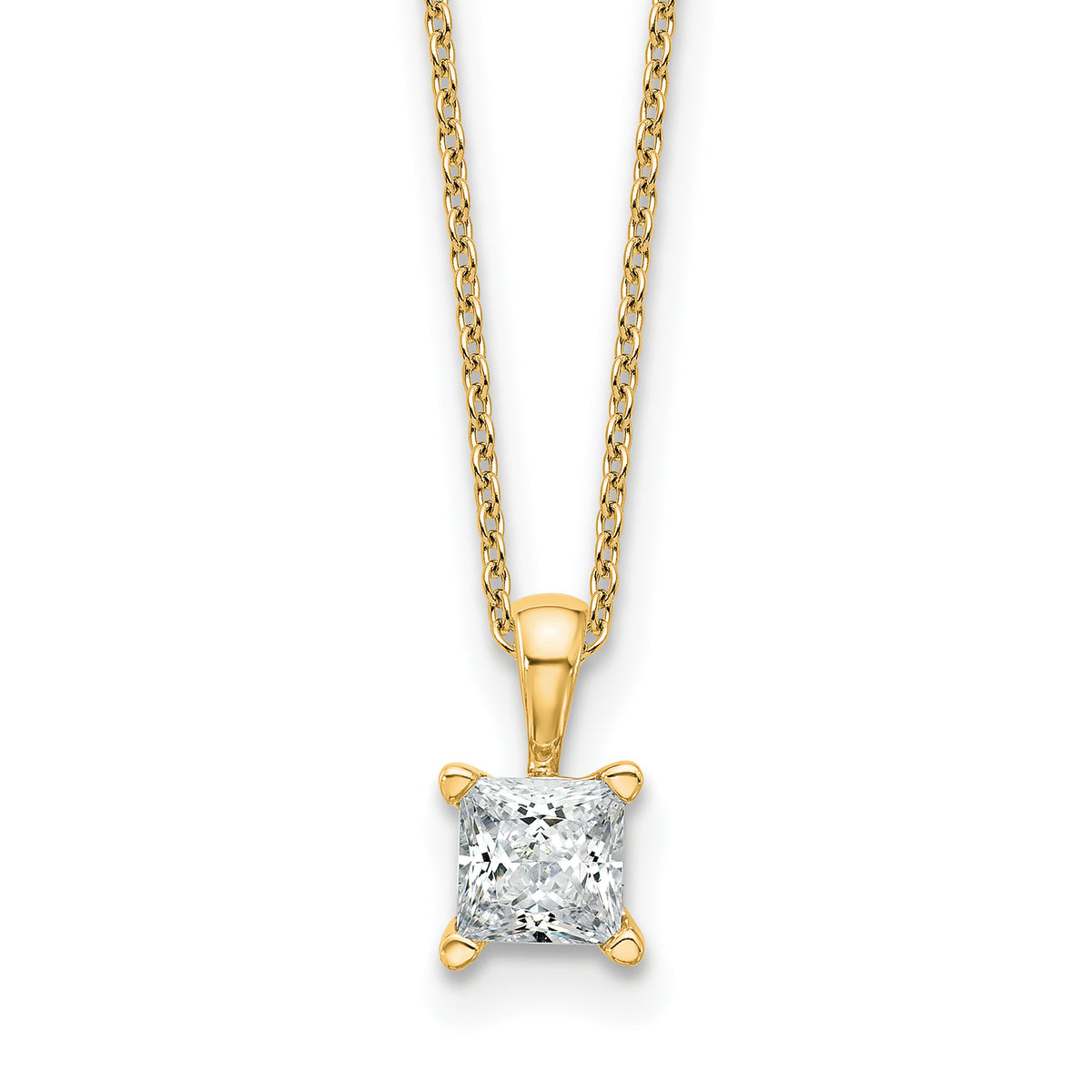 14k 3/4 carat Lab Grown Diamond VS+ F+ Princess Complete 18 inch Four Prong Pendant Necklace