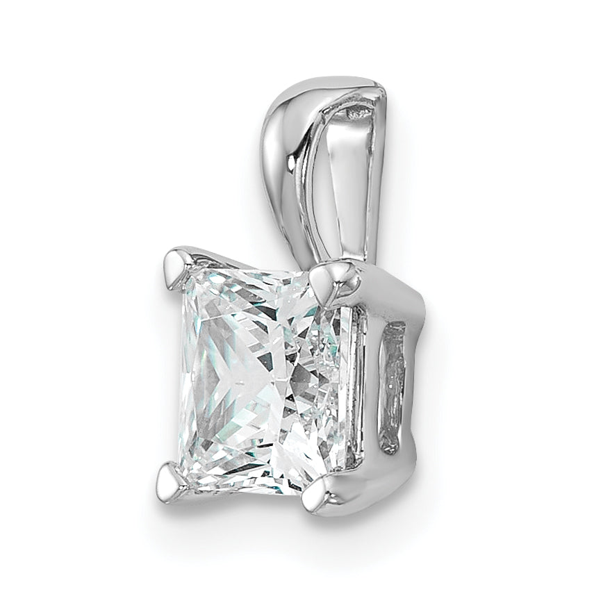 14k White Gold 1 carat Lab Grown Diamond VS+ F+ Princess Complete Four Prong Pendant