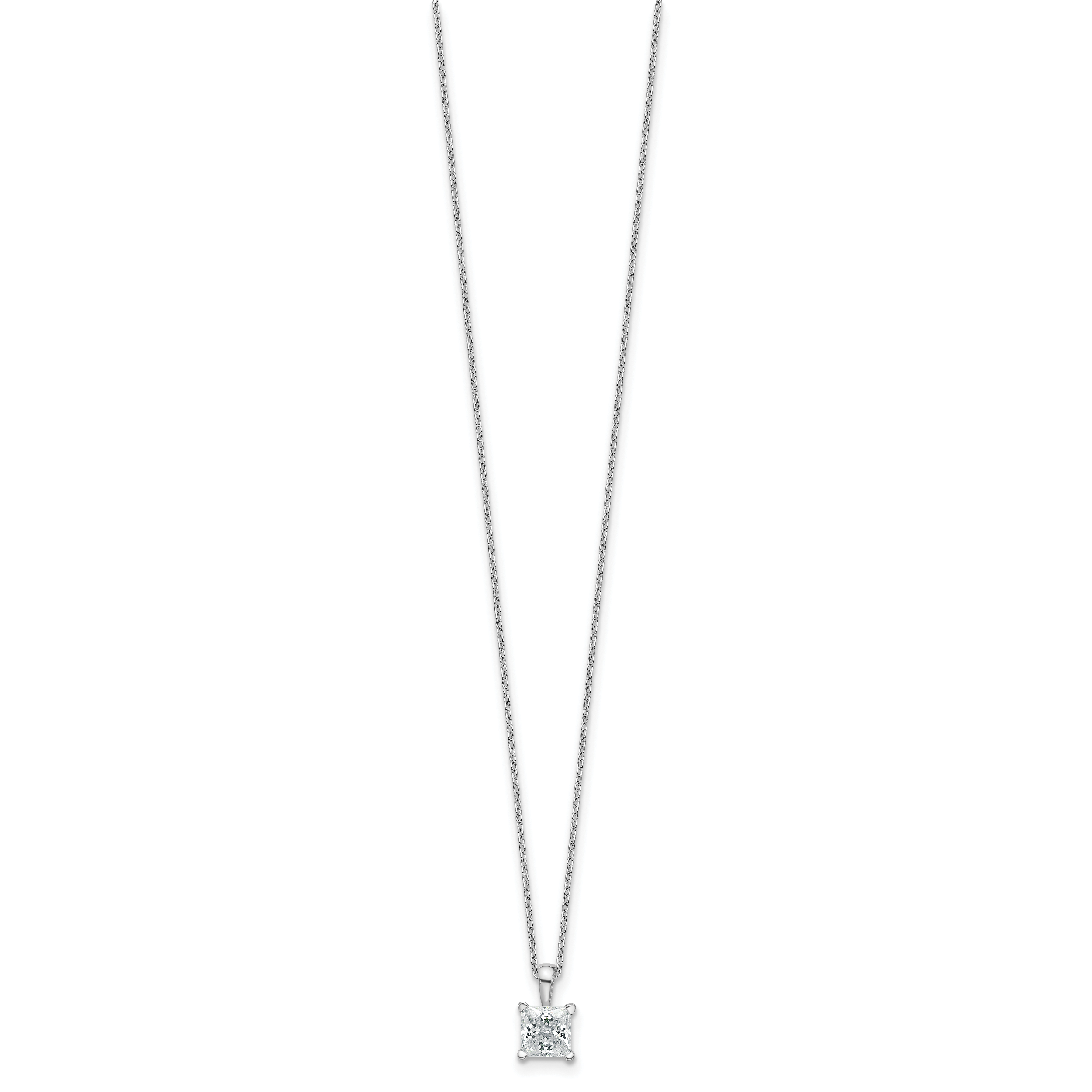 14k White Gold 1 carat Lab Grown Diamond VS+ F+ Princess Complete 18 inch Four Prong Pendant Necklace Secondary image