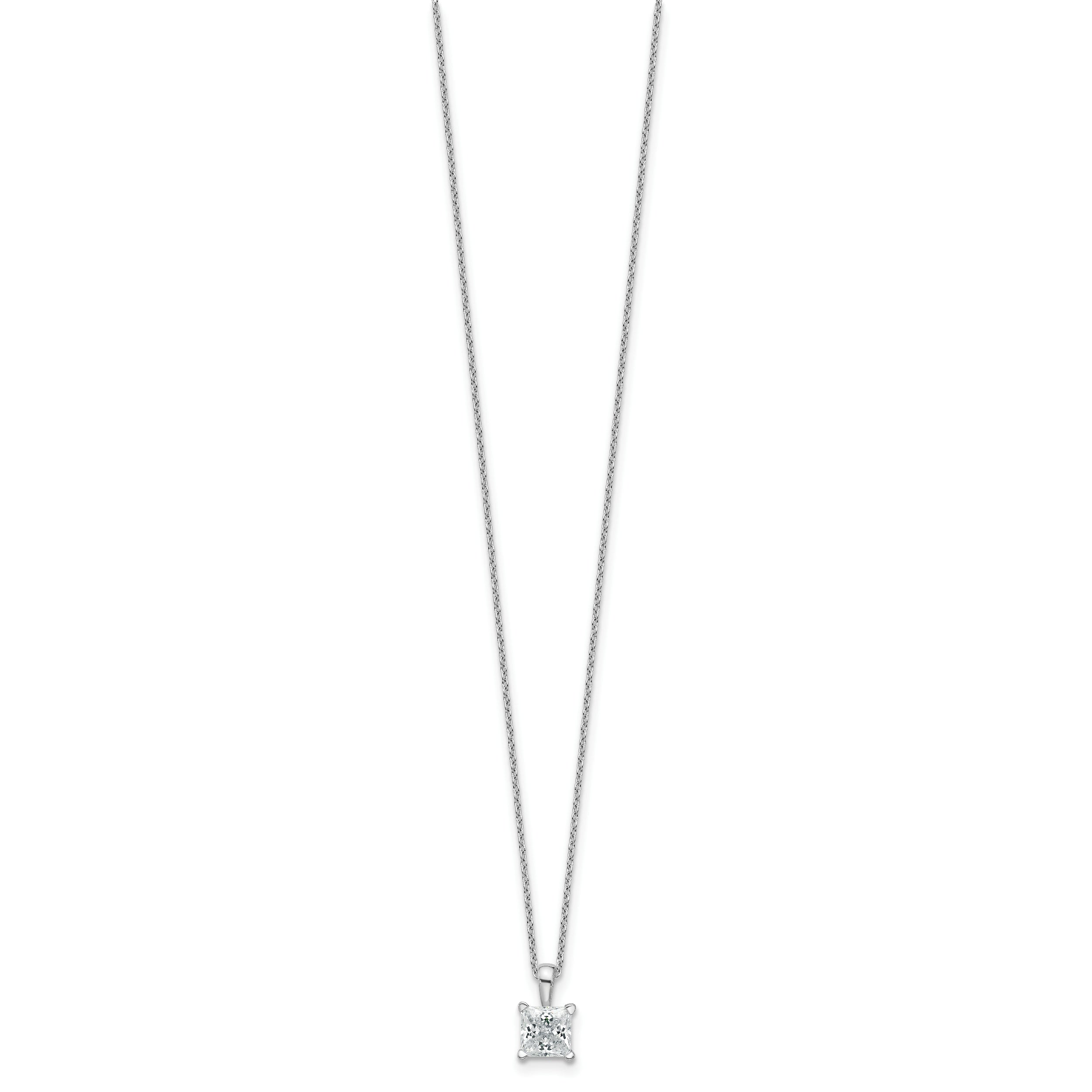 14k White Gold 1 carat Certified Lab Grown Diamond VS/SI+ G+ Princess Complete 18 inch Four Prong Pendant Necklace