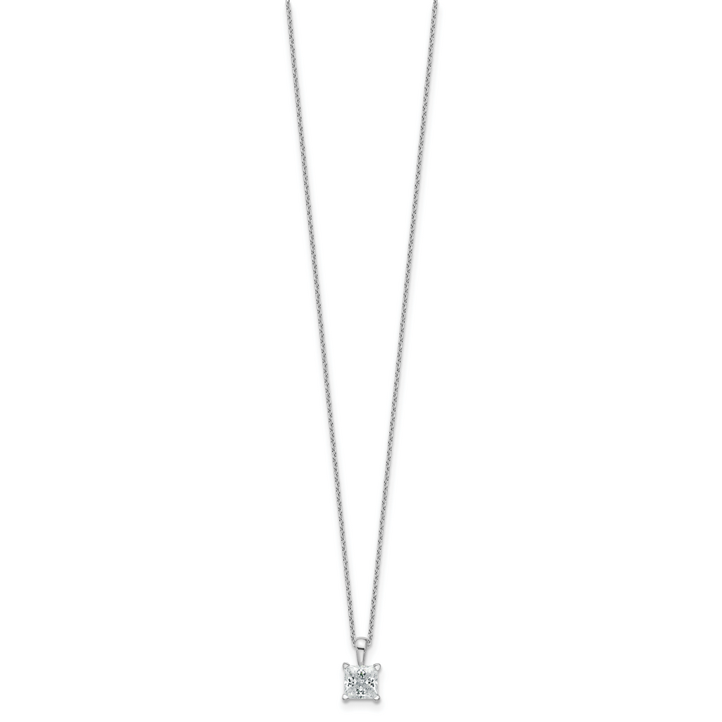 14k White Gold 1 carat Certified Lab Grown Diamond VS/SI+ G+ Princess Complete 18 inch Four Prong Pendant Necklace