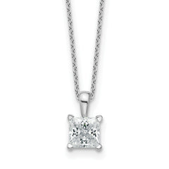 14k White Gold 1 carat Certified Lab Grown Diamond VS/SI+ G+ Princess Complete 18 inch Four Prong Pendant Necklace
