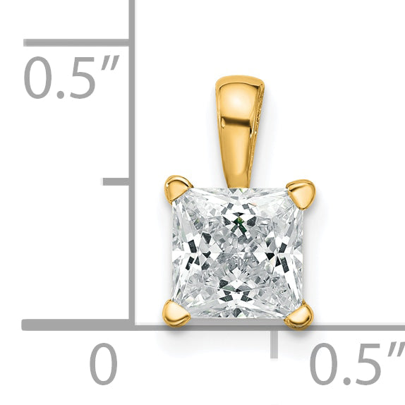14k 1 carat Lab Grown Diamond VS+ F+ Princess Complete Four Prong Pendant