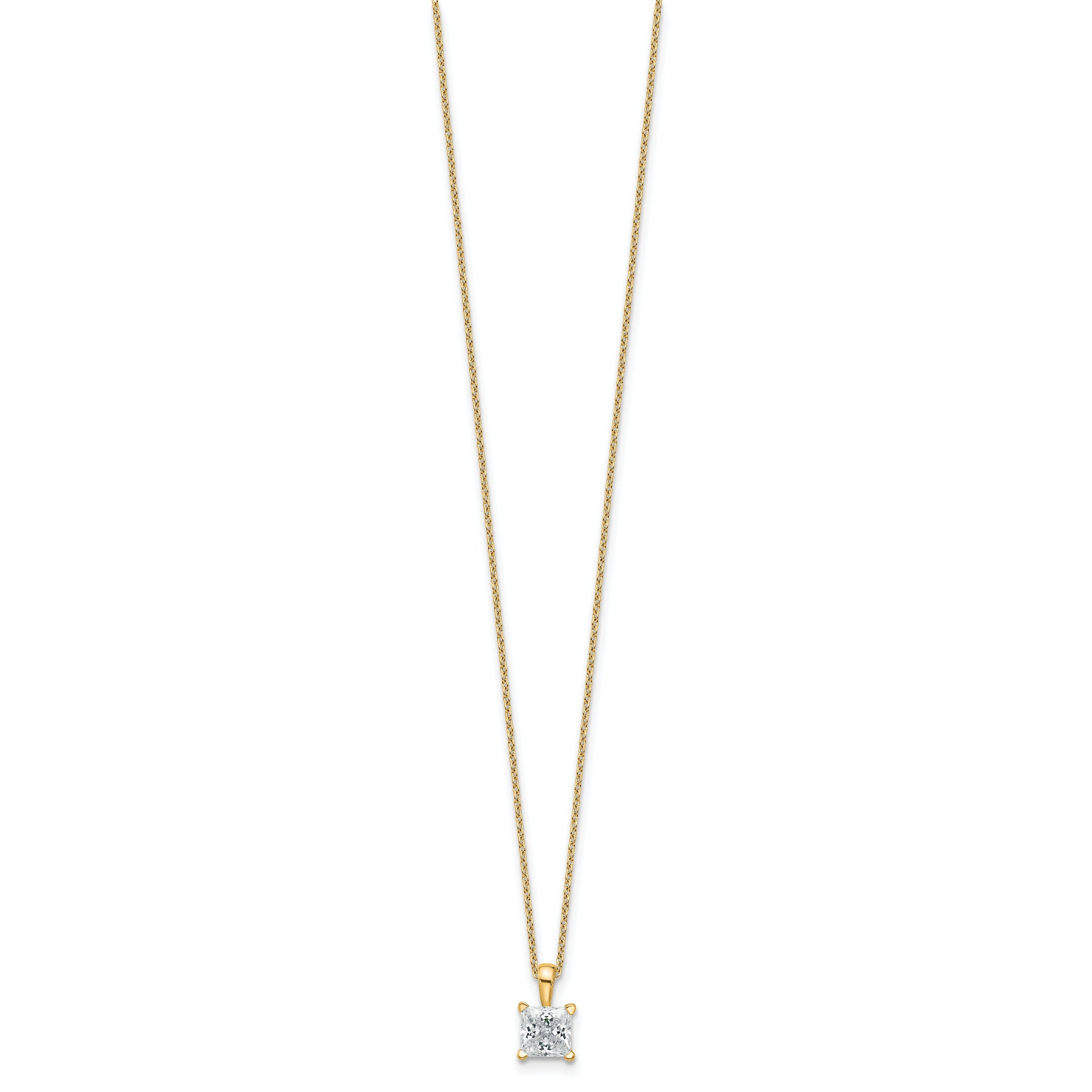 14k 1 carat Certified Lab Grown Diamond VS+ F+ Princess Complete 18 inch Four Prong Pendant Necklace
