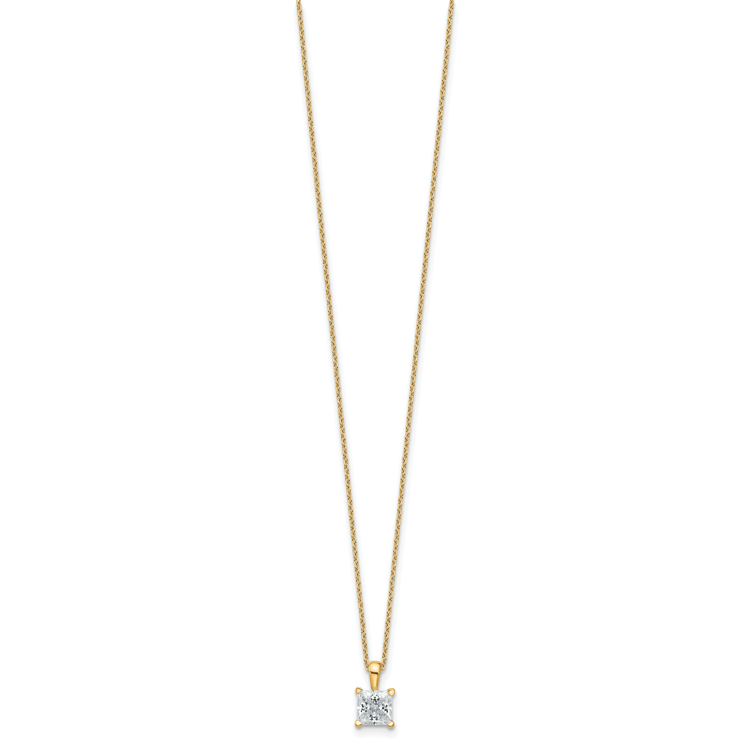 14k 1 carat Lab Grown Diamond VS+ F+ Princess Complete 18 inch Four Prong Pendant Necklace