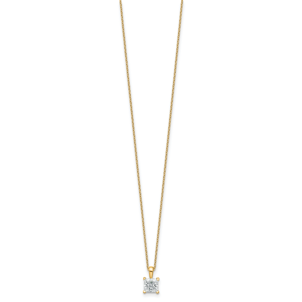 14k 1 carat Certified Lab Grown Diamond VS/SI+ G+ Princess Complete 18 inch Four Prong Pendant Necklace