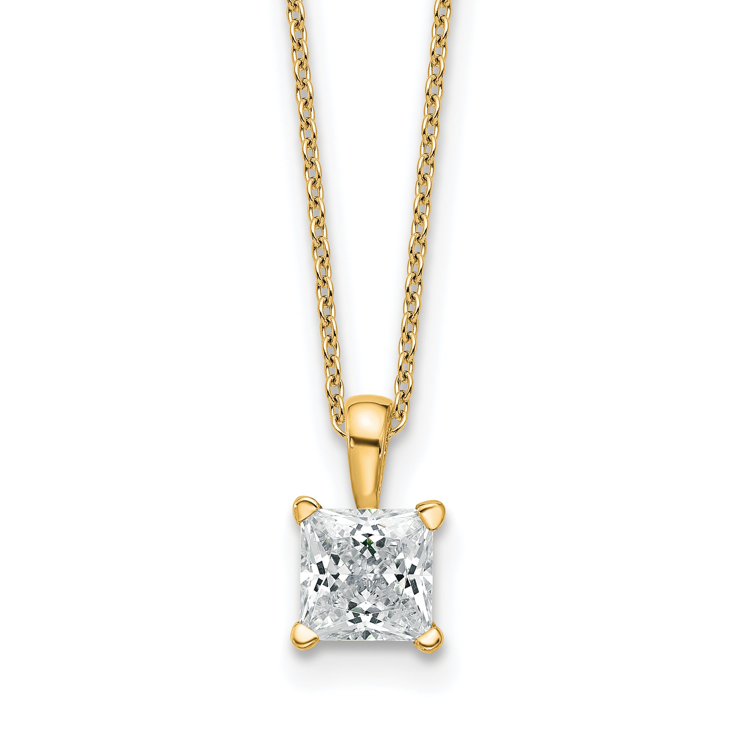 14k 1 carat Certified Lab Grown Diamond VS+ F+ Princess Complete 18 inch Four Prong Pendant Necklace