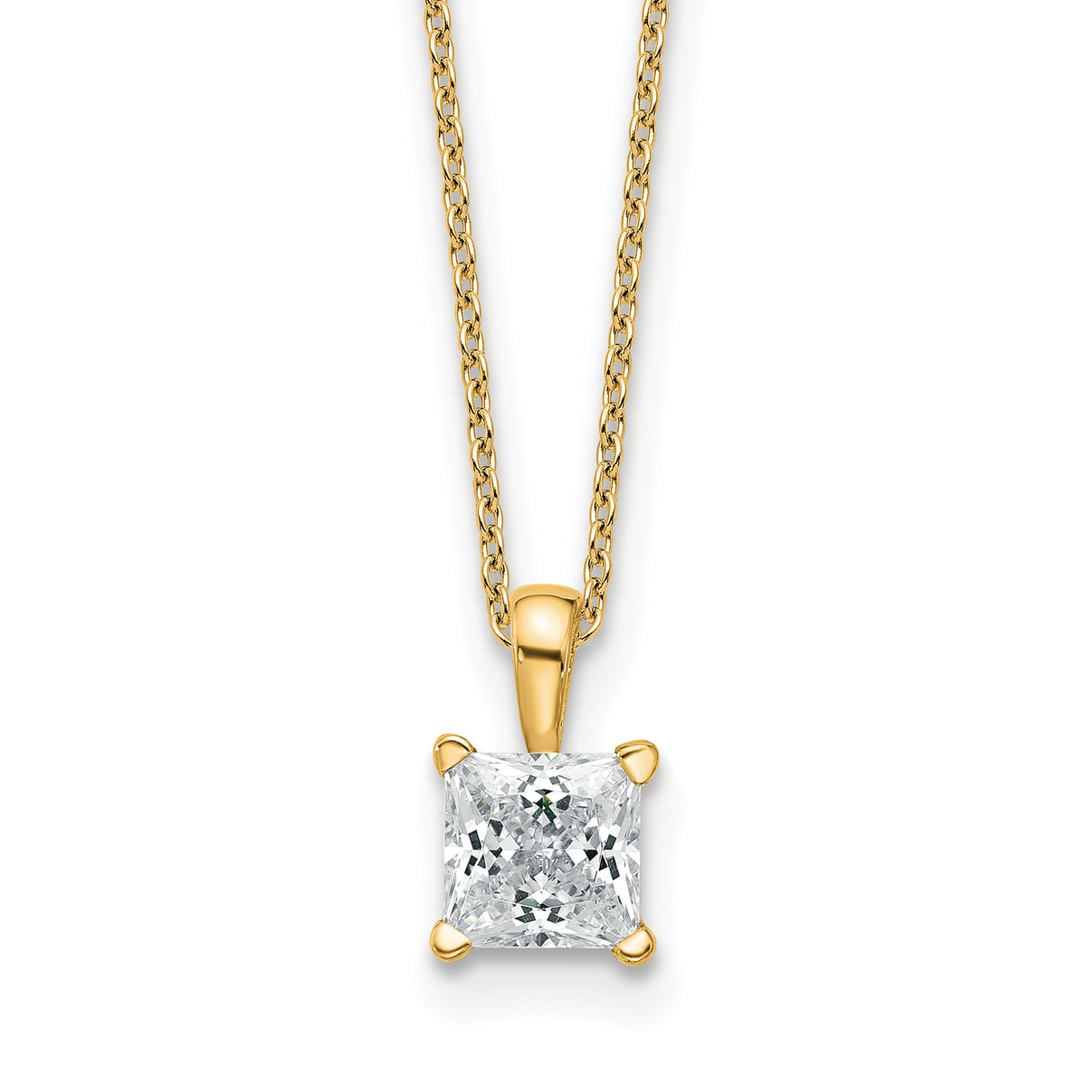 14k 1 carat Certified Lab Grown Diamond VS+ F+ Princess Complete 18 inch Four Prong Pendant Necklace