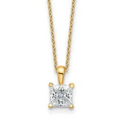 14k 1 carat Certified Lab Grown Diamond VS+ F+ Princess Complete 18 inch Four Prong Pendant Necklace