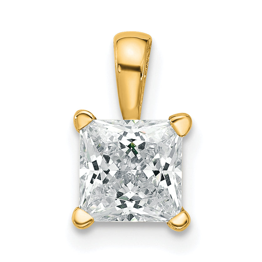14k 1 carat Lab Grown Diamond VS+ F+ Princess Complete Four Prong Pendant
