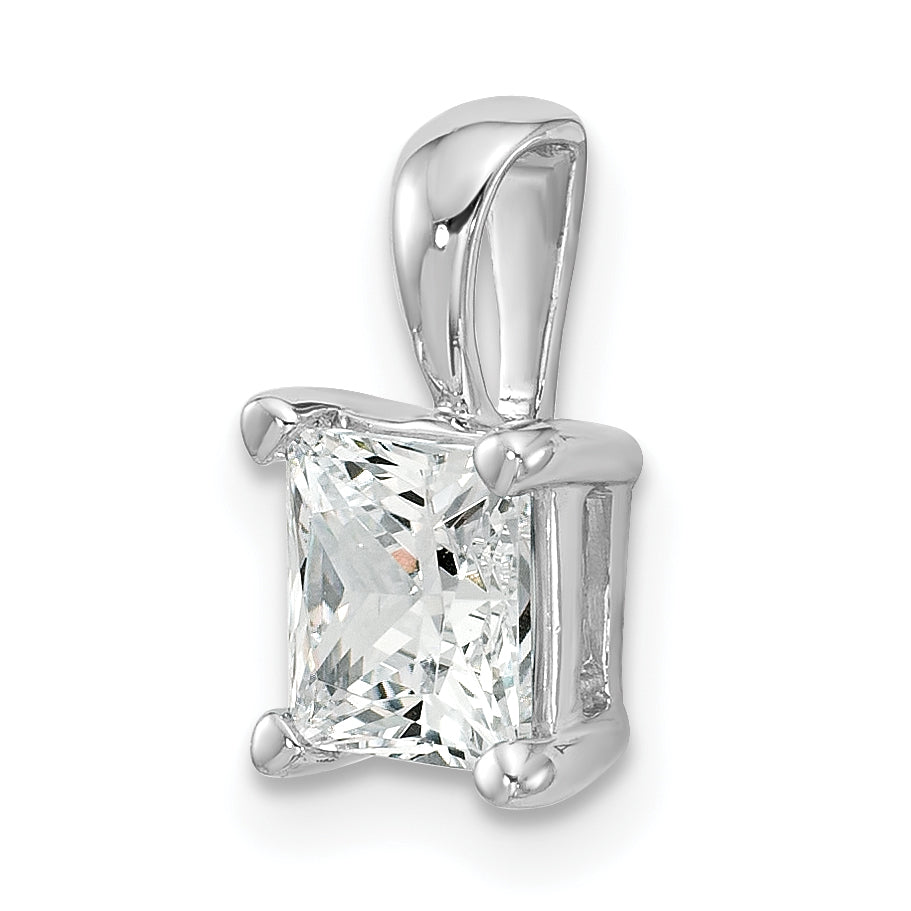 14k White Gold 1 1/2 carat Certified Lab Grown Diamond VS+ F+ Princess Complete Four Prong Pendant