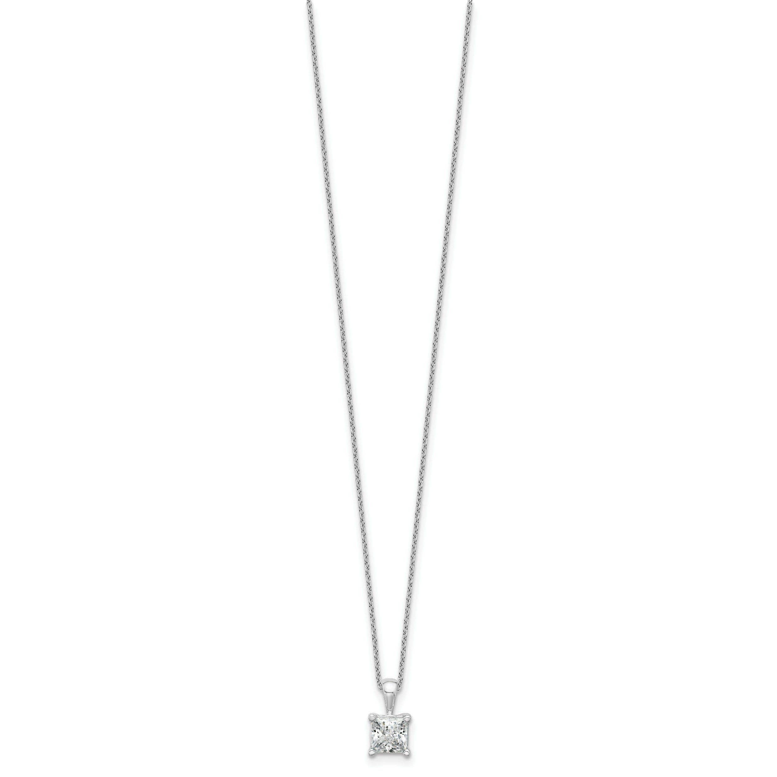 14k White Gold 1 1/2 carat Certified Lab Grown Diamond VS+ F+ Princess Complete 18 inch Four Prong Pendant Necklace