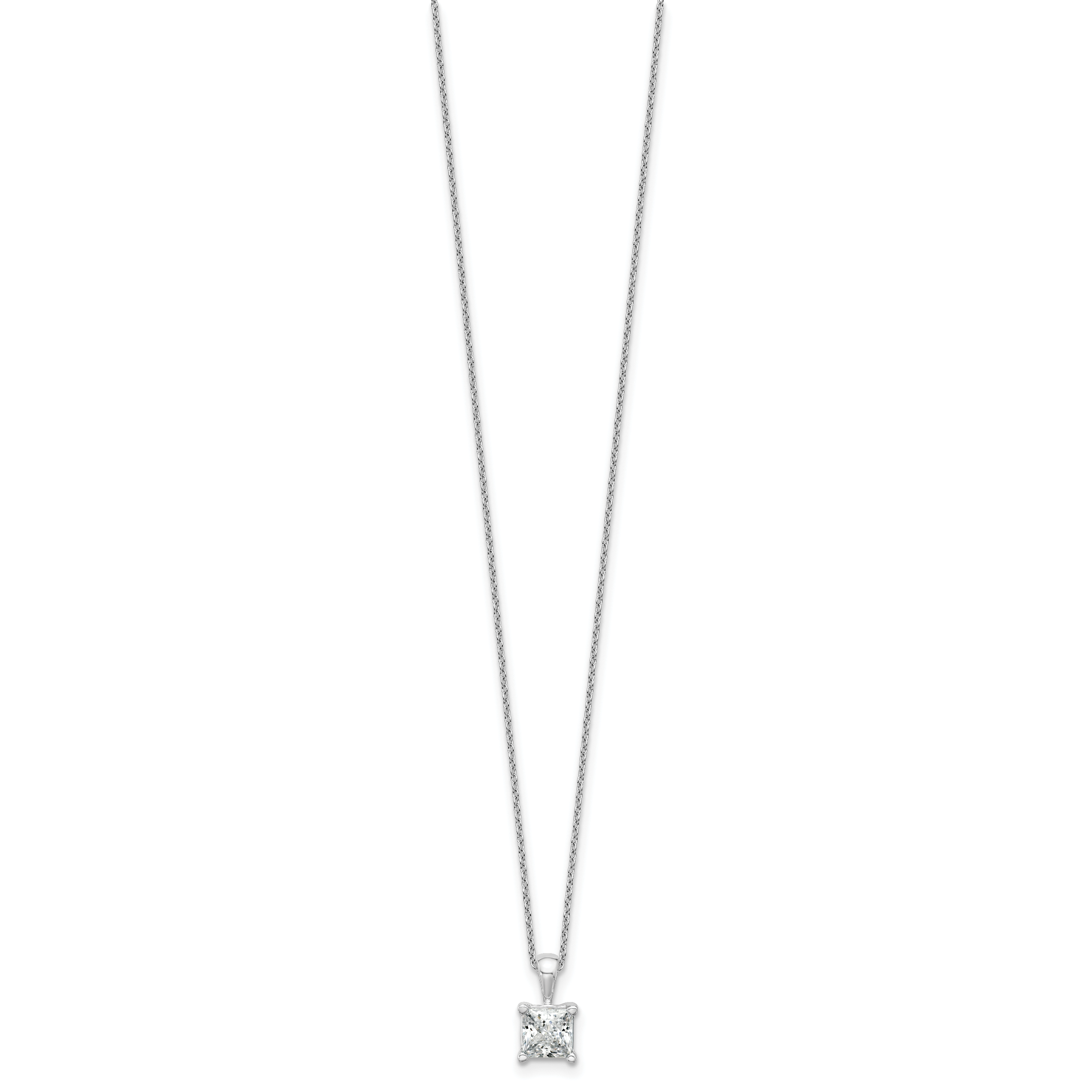 14k White Gold 1 1/2 carat Certified Lab Grown Diamond VS+ F+ Princess Complete 18 inch Four Prong Pendant Necklace Secondary image