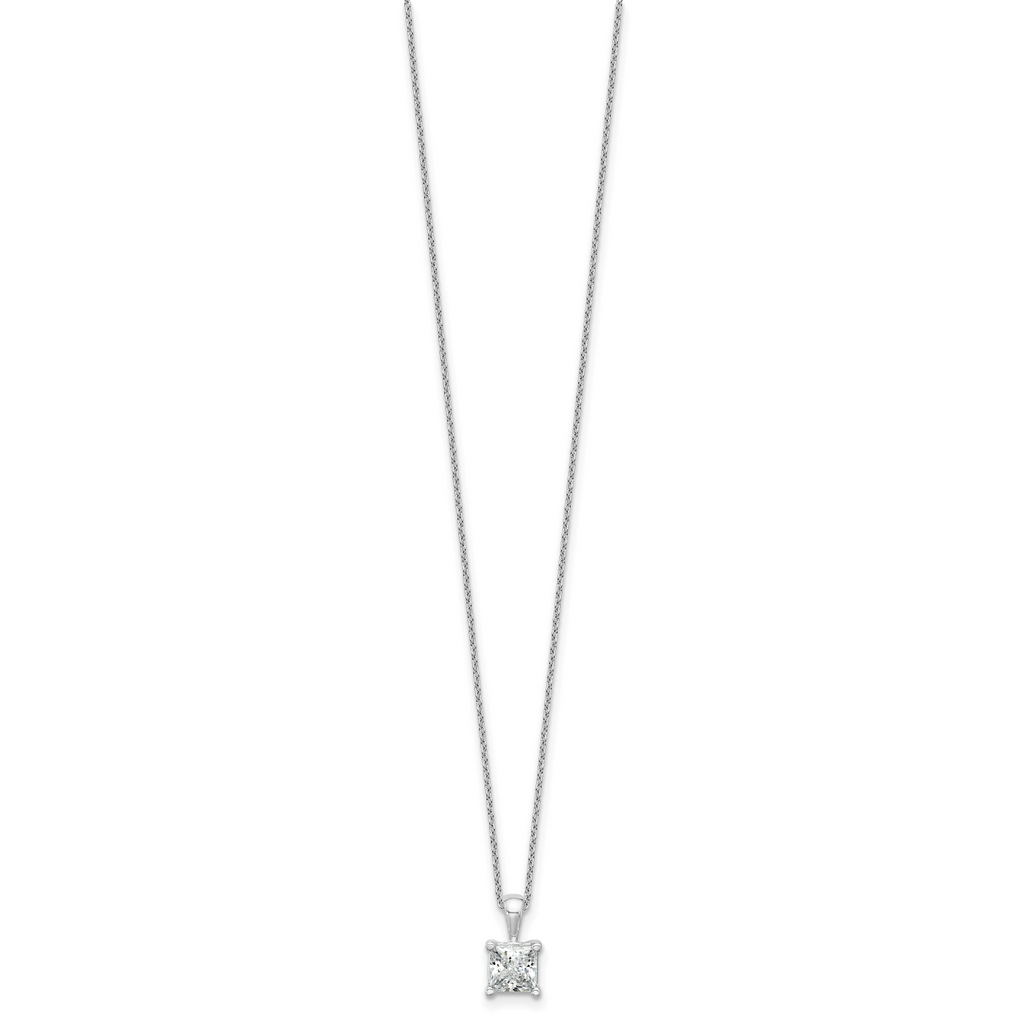 14k White Gold 1 1/2 carat Lab Grown Diamond VS+ F+ Princess Complete 18 inch Four Prong Pendant Necklace