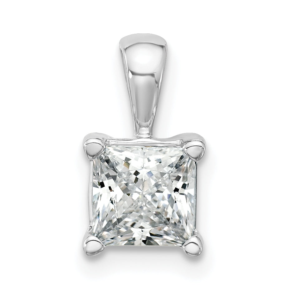 14k White Gold 1 1/2 carat Certified Lab Grown Diamond VS+ F+ Princess Complete Four Prong Pendant