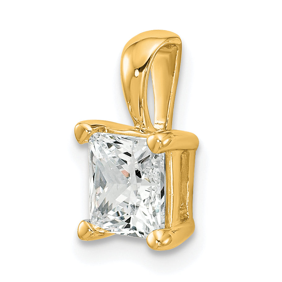 14k 1 1/2 carat Lab Grown Diamond VS+ F+ Princess Complete Four Prong Pendant