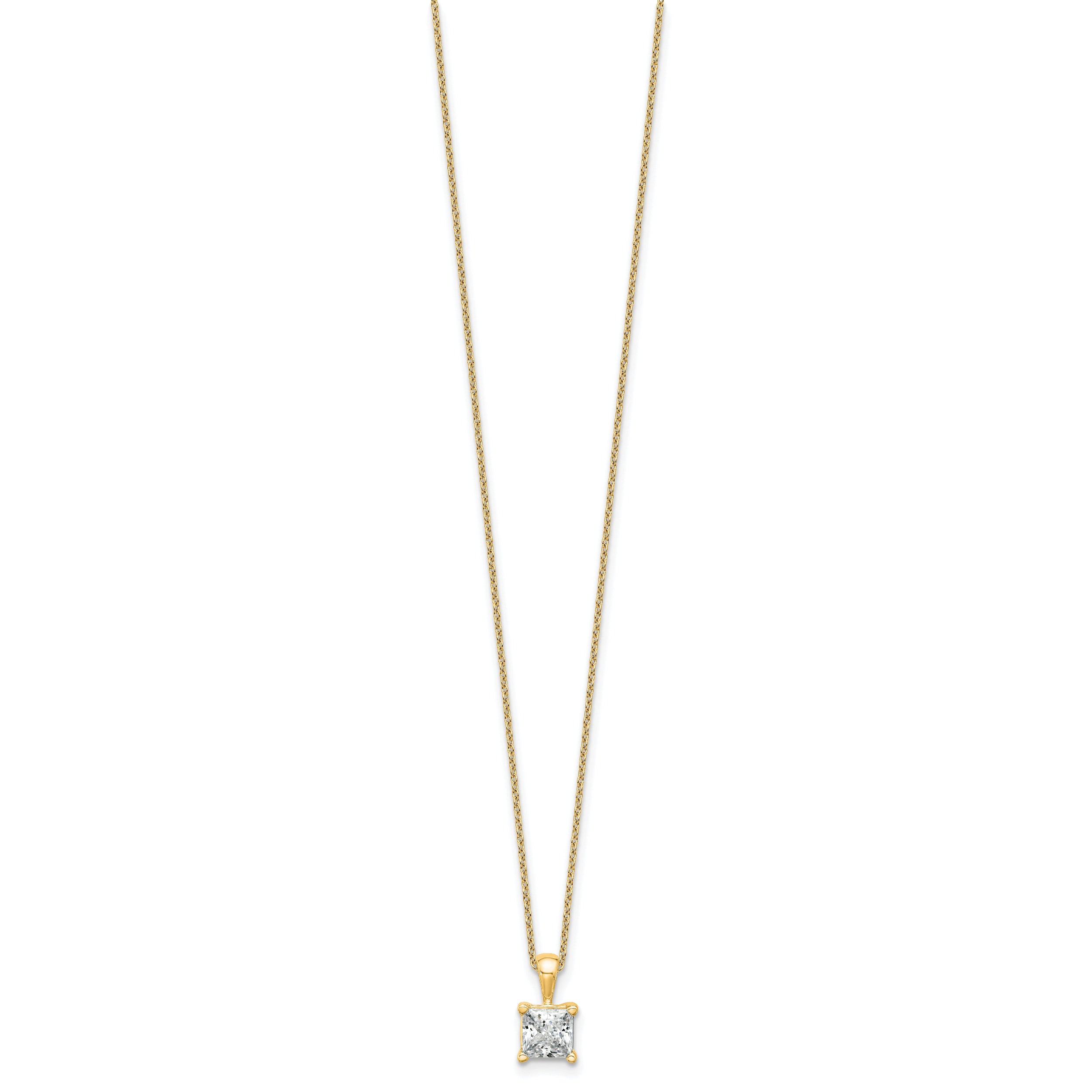 14k 1 1/2 carat Certified Lab Grown Diamond VS+ F+ Princess Complete 18 inch Four Prong Pendant Necklace