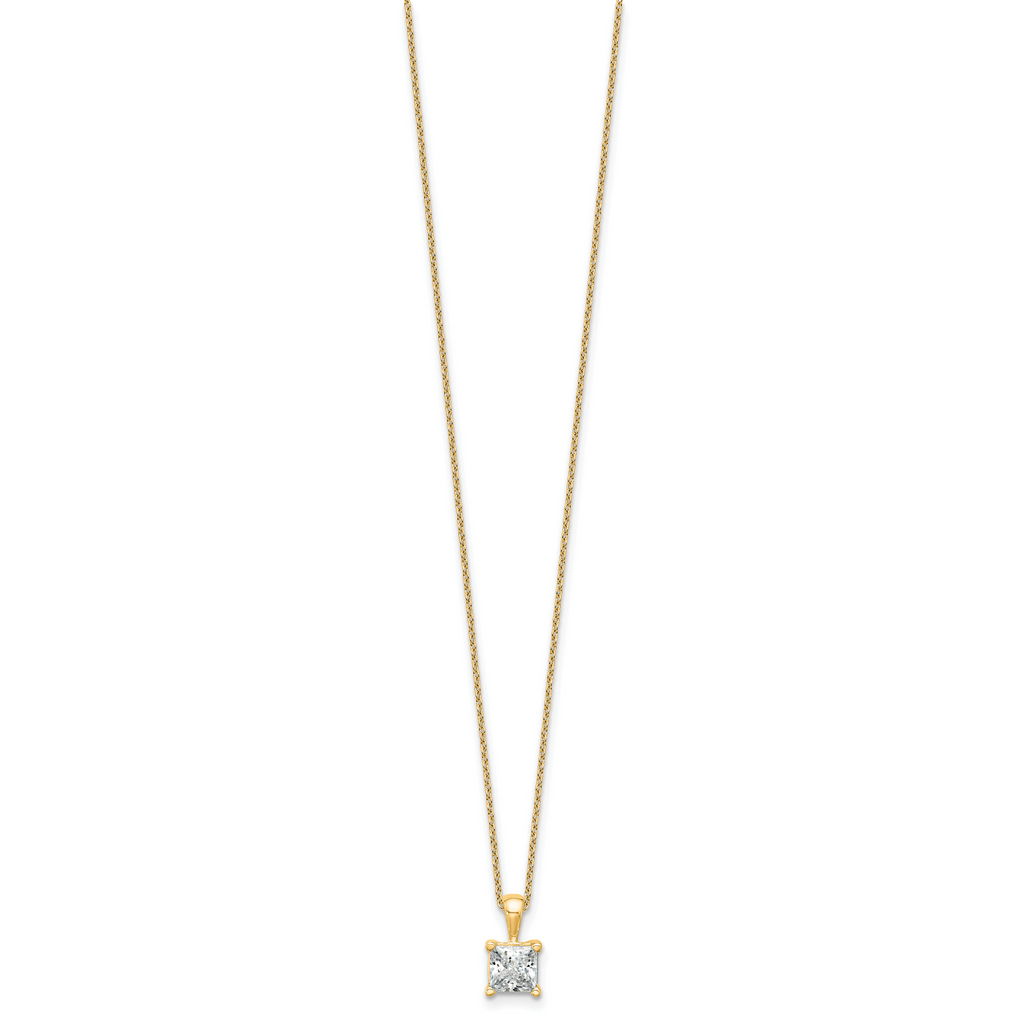 14k 1 1/2 carat Certified Lab Grown Diamond VS+ F+ Princess Complete 18 inch Four Prong Pendant Necklace