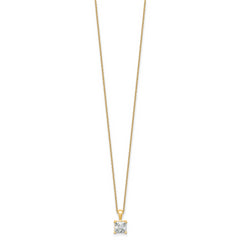 14k 1 1/2 carat Certified Lab Grown Diamond VS+ F+ Princess Complete 18 inch Four Prong Pendant Necklace