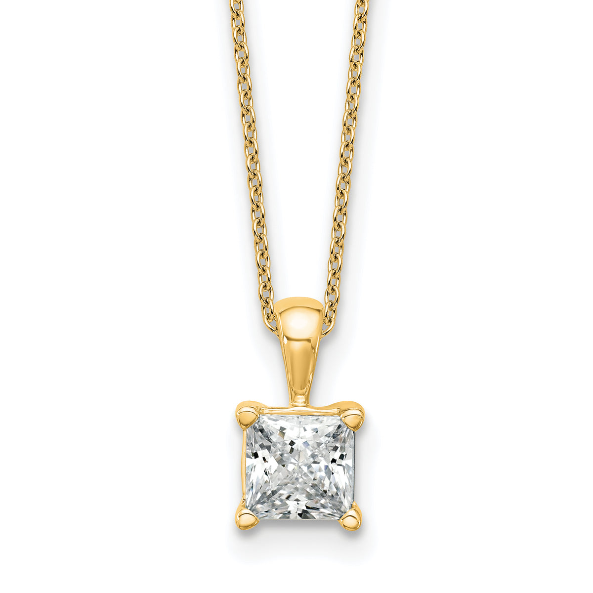 14k 1 1/2 carat Certified Lab Grown Diamond VS+ F+ Princess Complete 18 inch Four Prong Pendant Necklace
