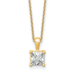 14k 1 1/2 carat Certified Lab Grown Diamond VS/SI+ G+ Princess Complete 18 inch Four Prong Pendant Necklace