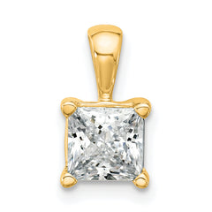 14k 1 1/2 carat Lab Grown Diamond VS+ F+ Princess Complete Four Prong Pendant