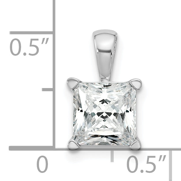 14k White Gold 2 carat Certified Lab Grown Diamond VS+ F+ Princess Complete 18 inch Four Prong Pendant Necklace