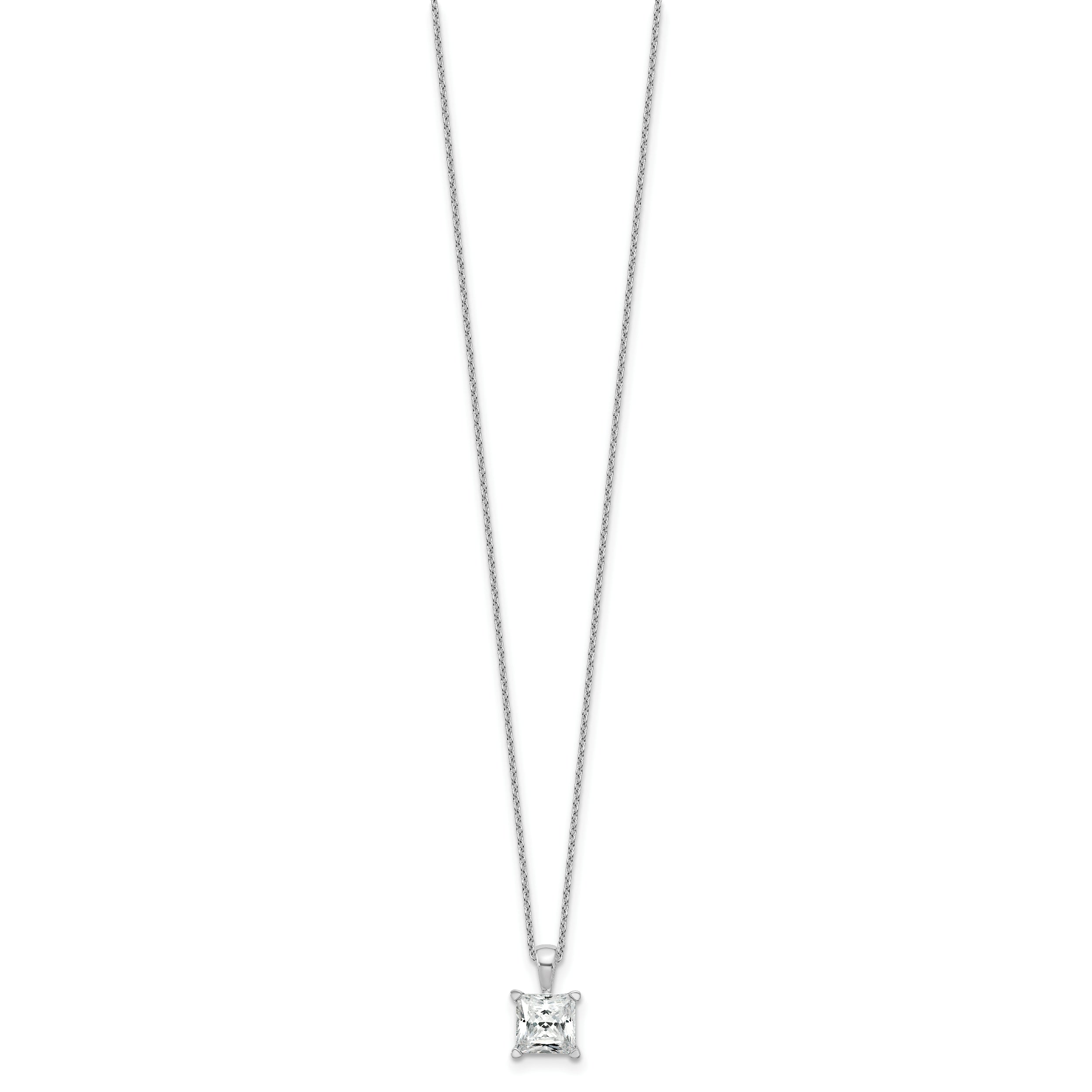 14k White Gold 2 carat Certified Lab Grown Diamond VS/SI+ G+ Princess Complete 18 inch Four Prong Pendant Necklace