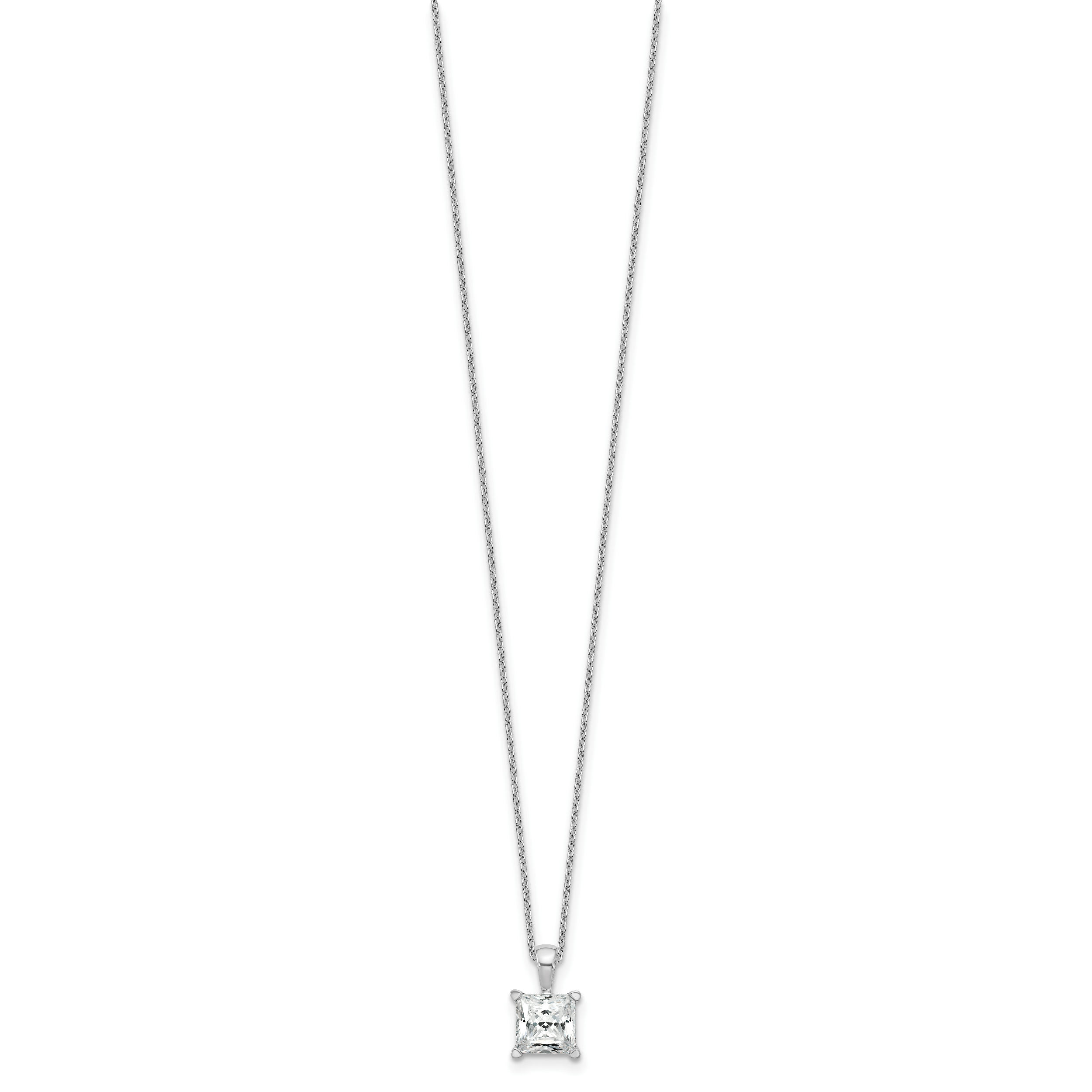 14k White Gold 2 carat Lab Grown Diamond VS/SI+ G+ Princess Complete 18 inch Four Prong Pendant Necklace Secondary image