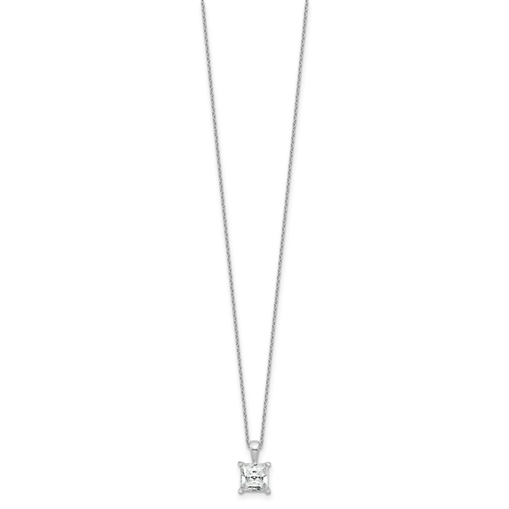 14k White Gold 2 carat Lab Grown Diamond VS+ F+ Princess Complete 18 inch Four Prong Pendant Necklace
