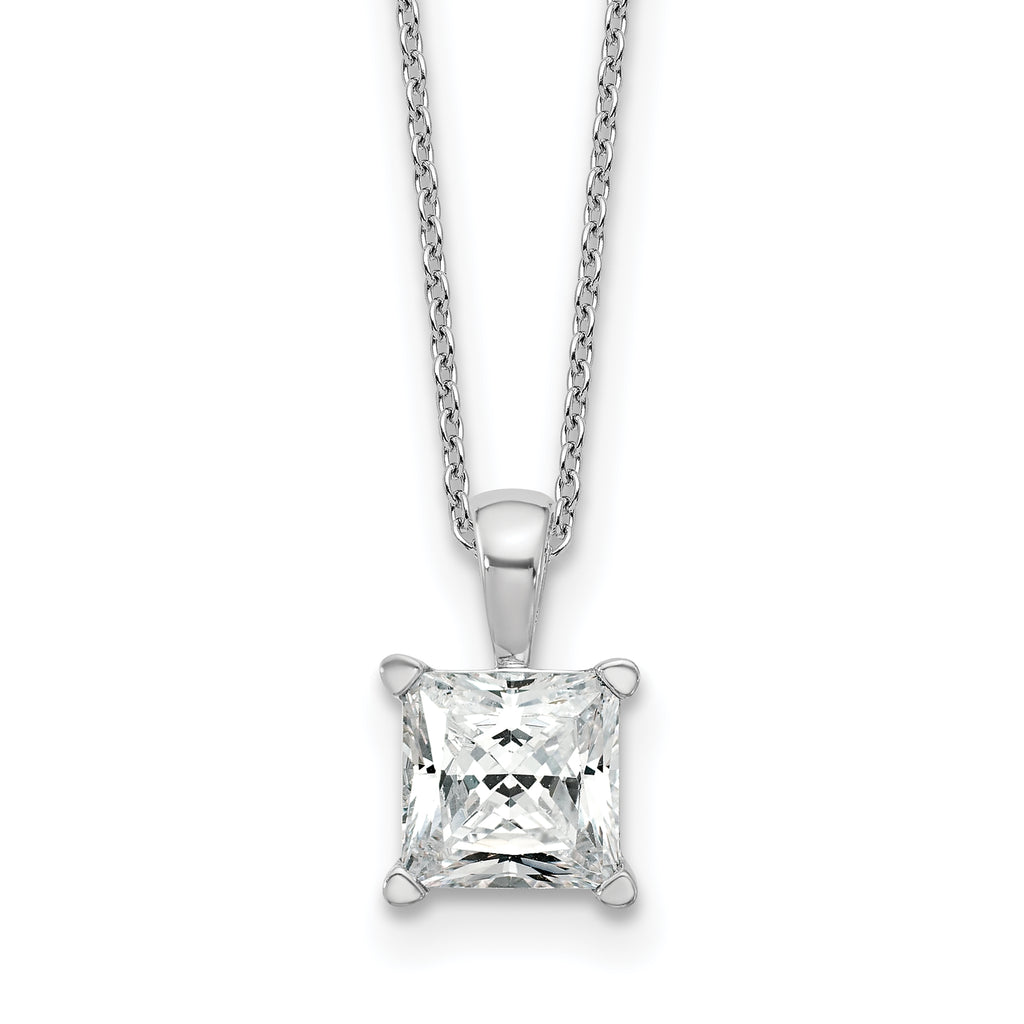 14k White Gold 2 carat Lab Grown Diamond VS+ F+ Princess Complete 18 inch Four Prong Pendant Necklace