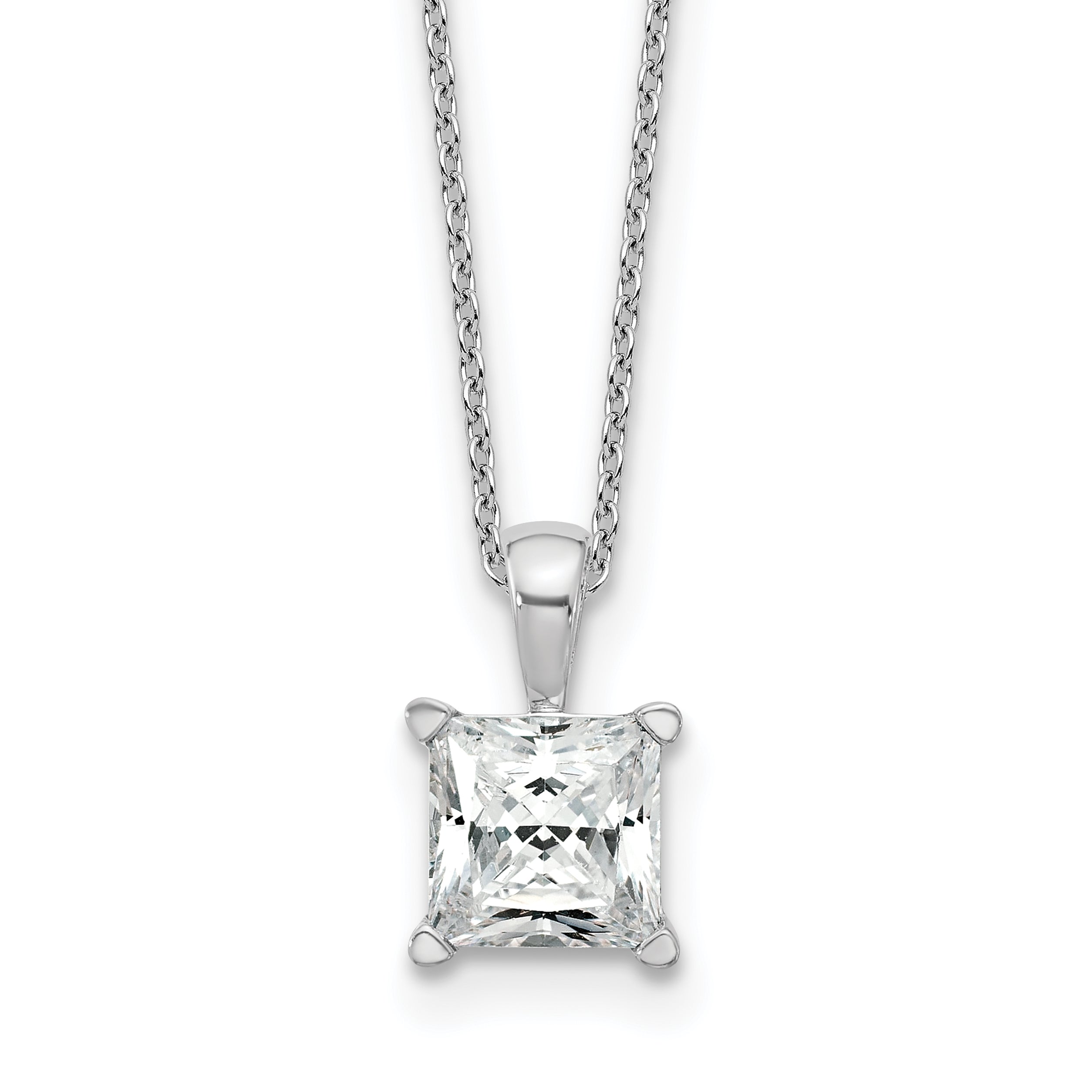 14k White Gold 2 carat Lab Grown Diamond VS/SI+ G+ Princess Complete 18 inch Four Prong Pendant Necklace Main image