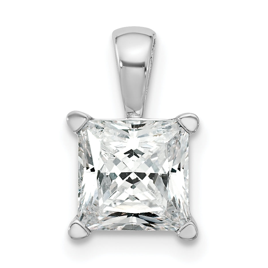 14k White Gold 2 carat Certified Lab Grown Diamond VS+ F+ Princess Complete 18 inch Four Prong Pendant Necklace
