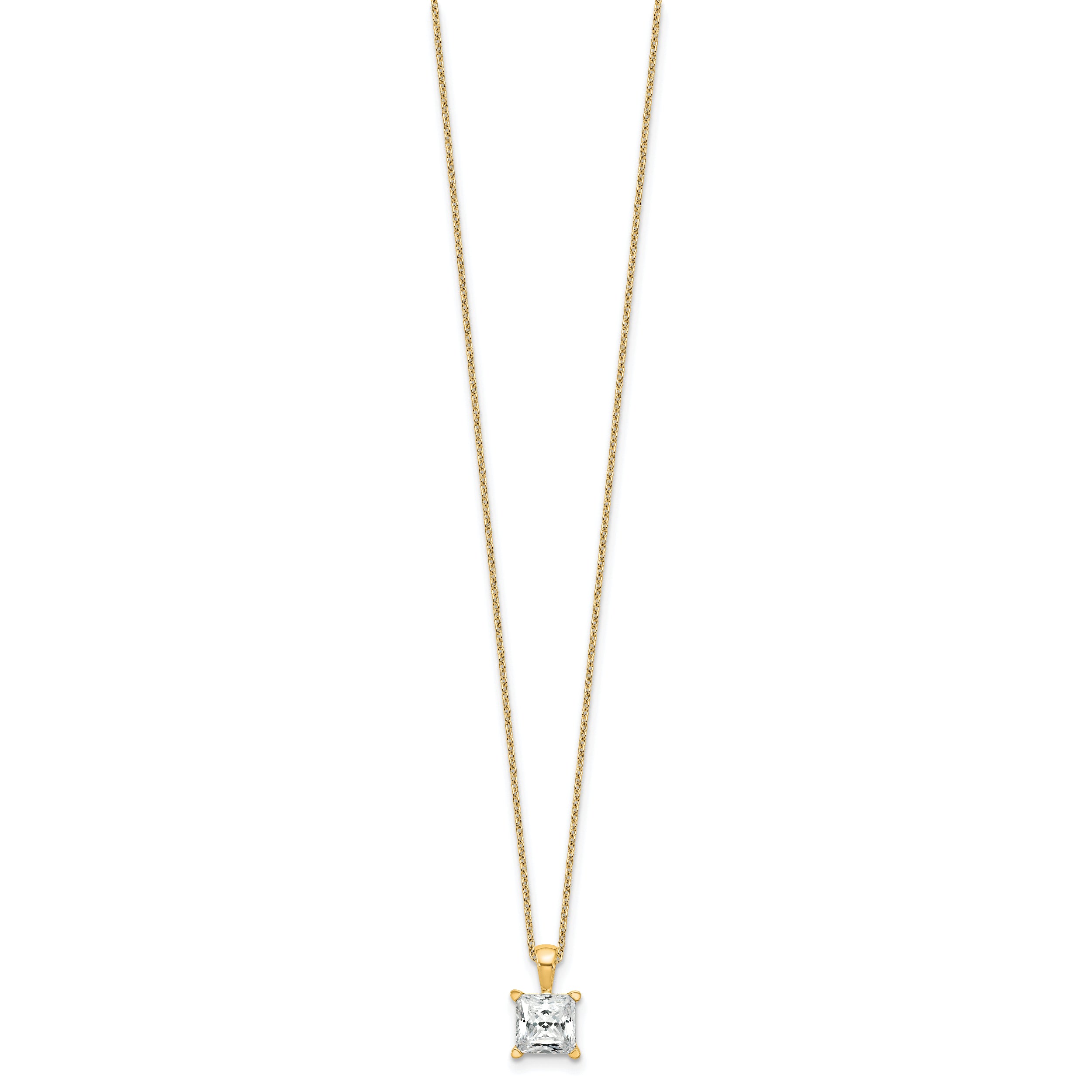 14k 2 carat Certified Lab Grown Diamond VS+ F+ Princess Complete 18 inch Four Prong Pendant Necklace