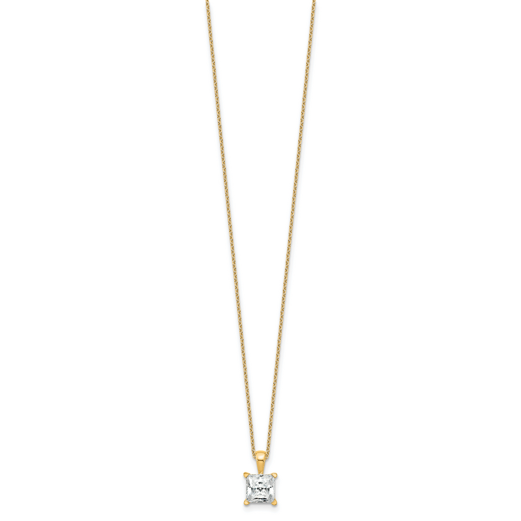 14k 2 carat Lab Grown Diamond VS+ F+ Princess Complete 18 inch Four Prong Pendant Necklace
