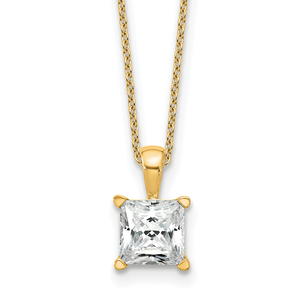 14k 2 carat Lab Grown Diamond VS/SI+ G+ Princess Complete 18 inch Four Prong Pendant Necklace