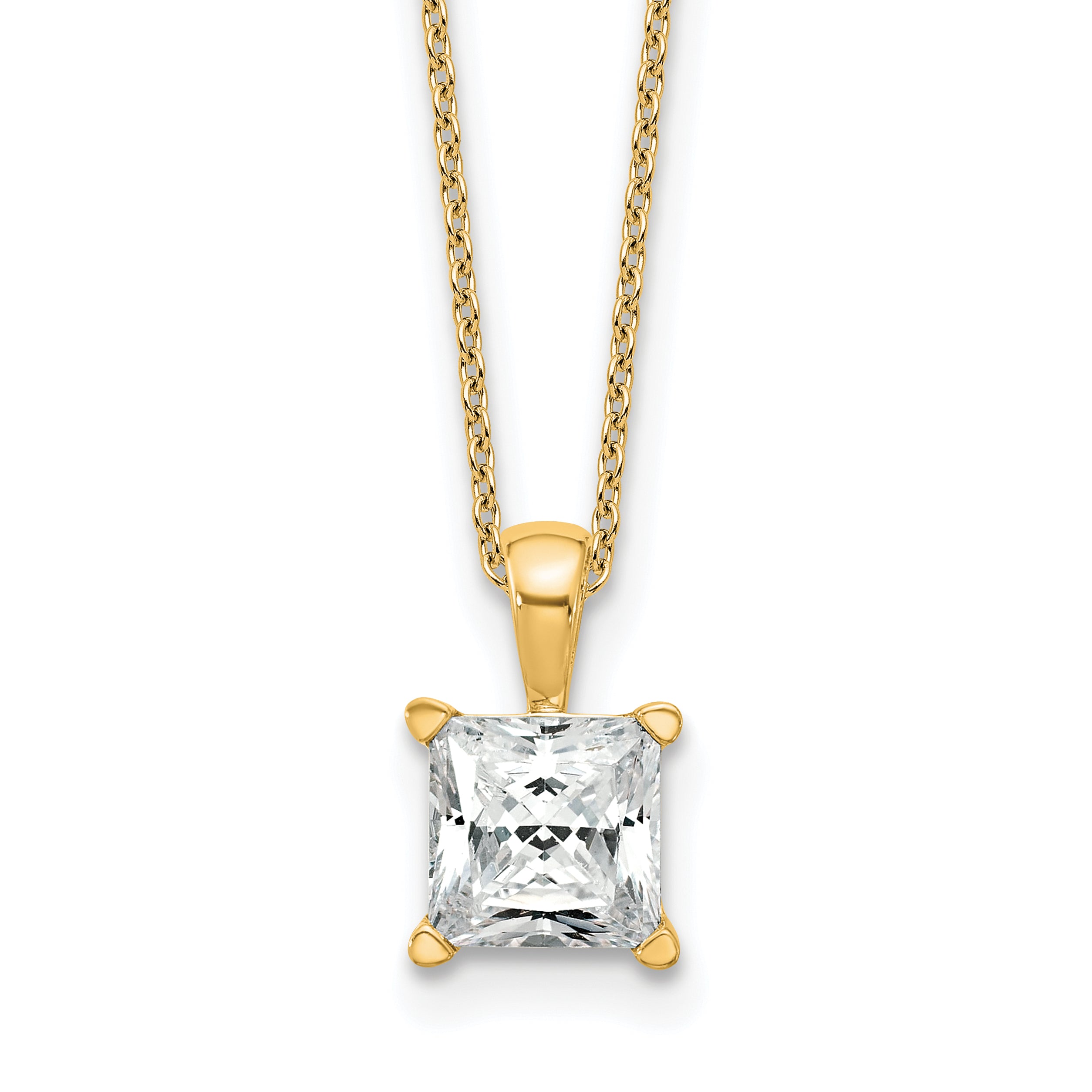 14k 2 carat Lab Grown Diamond VS/SI+ G+ Princess Complete 18 inch Four Prong Pendant Necklace