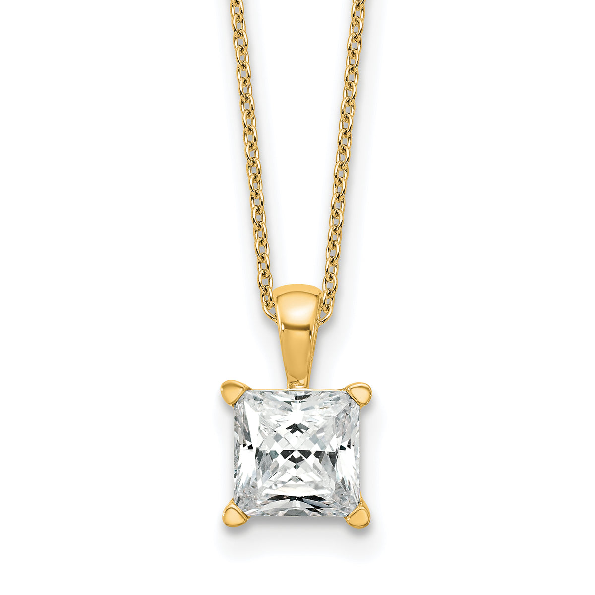 14k 2 carat Certified Lab Grown Diamond VS+ F+ Princess Complete 18 inch Four Prong Pendant Necklace