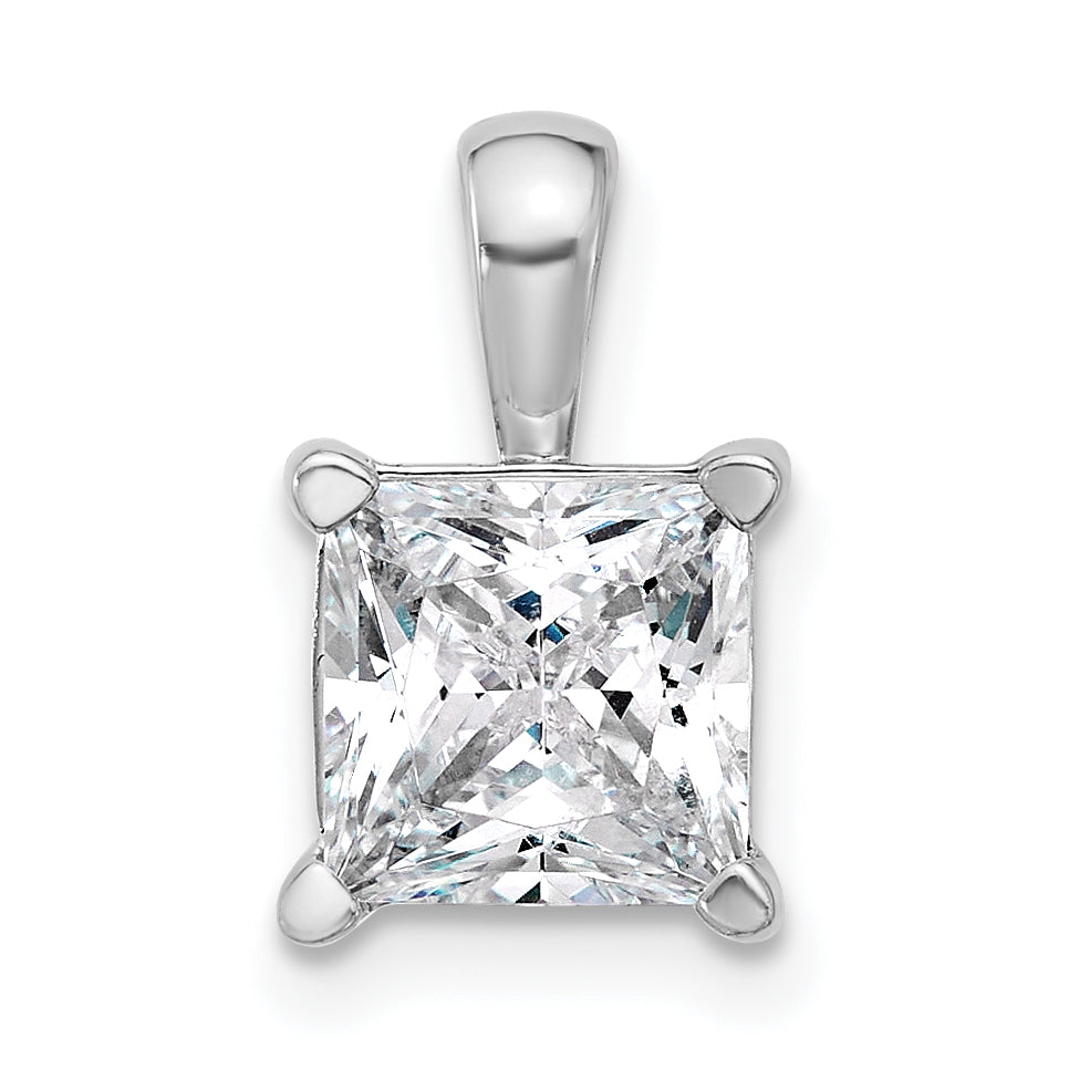 14k White Gold 2 1/2 carat Certified Lab Grown Diamond VS+ F+ Princess Complete Four Prong Pendant