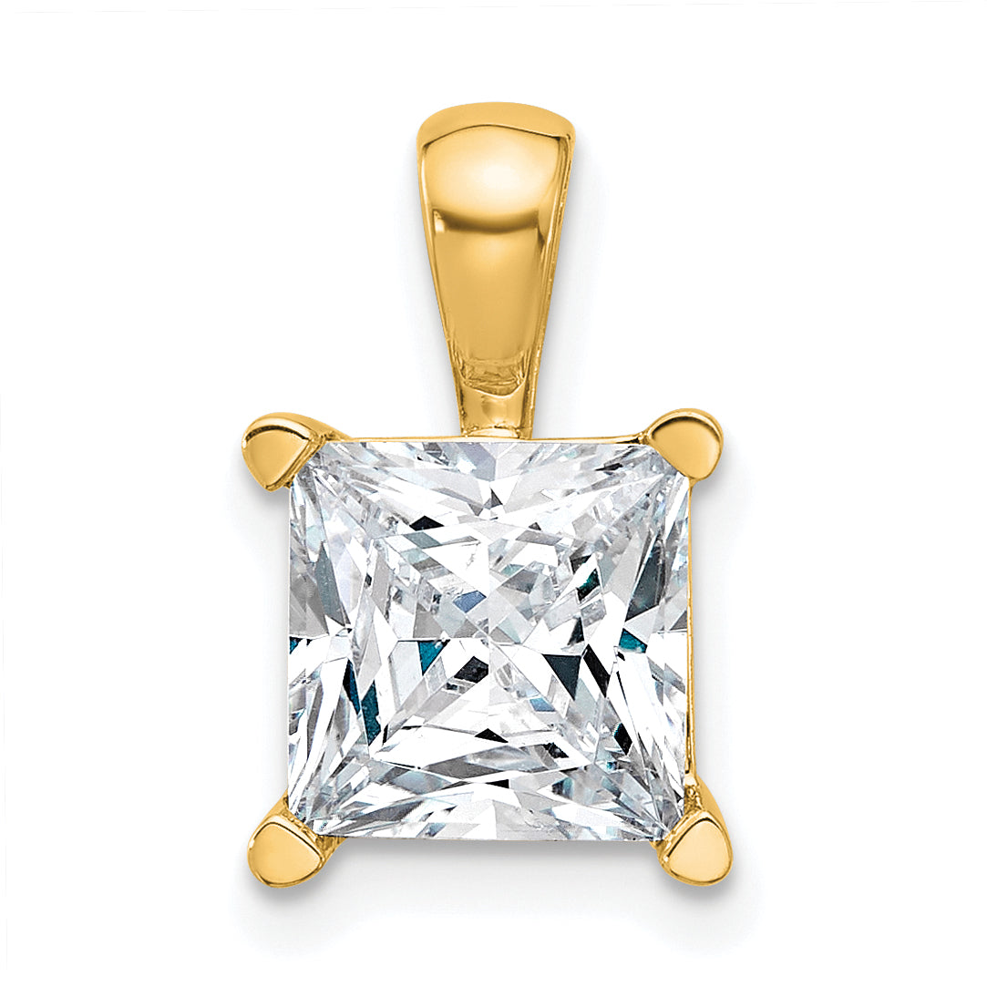 14k 3 carat Lab Grown Diamond VS/SI+ G+ Princess Complete Four Prong Pendant