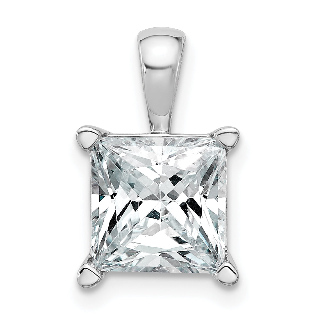 14k White Gold 4 carat Lab Grown Diamond VS+ F+ Princess Complete Four Prong Pendant