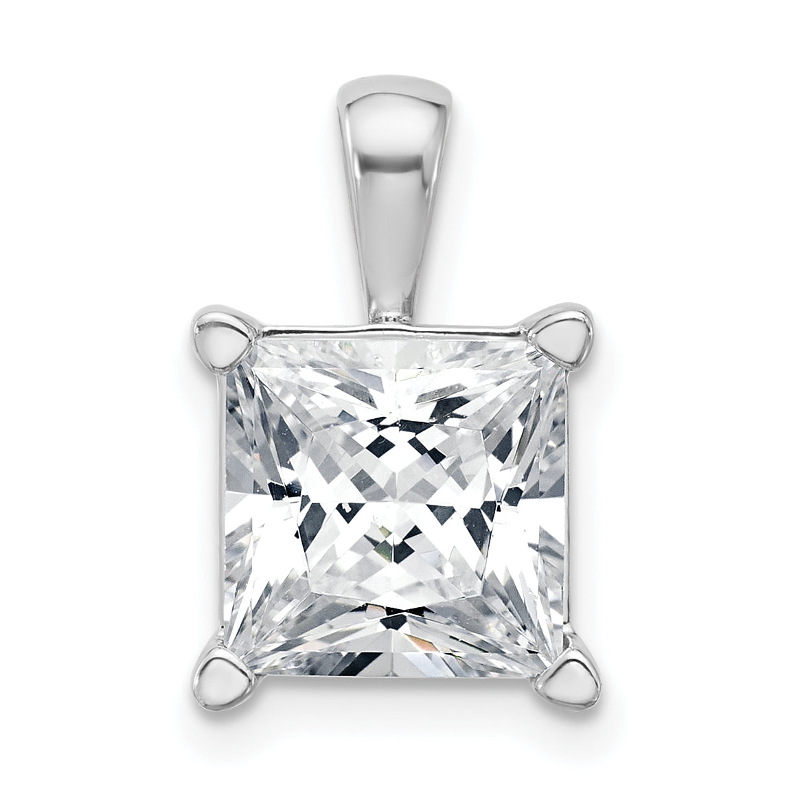 14k White Gold 5 carat Lab Grown Diamond VS+ F+ Princess Complete Four Prong Pendant