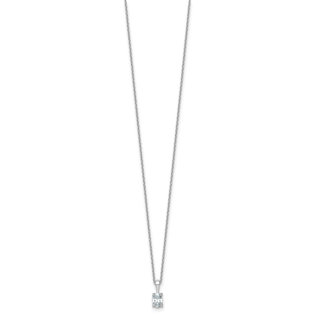 14k White Gold 1/2 carat Certified Lab Grown Diamond VS+ F+ Oval Complete 18 inch Four Prong Pendant Necklace
