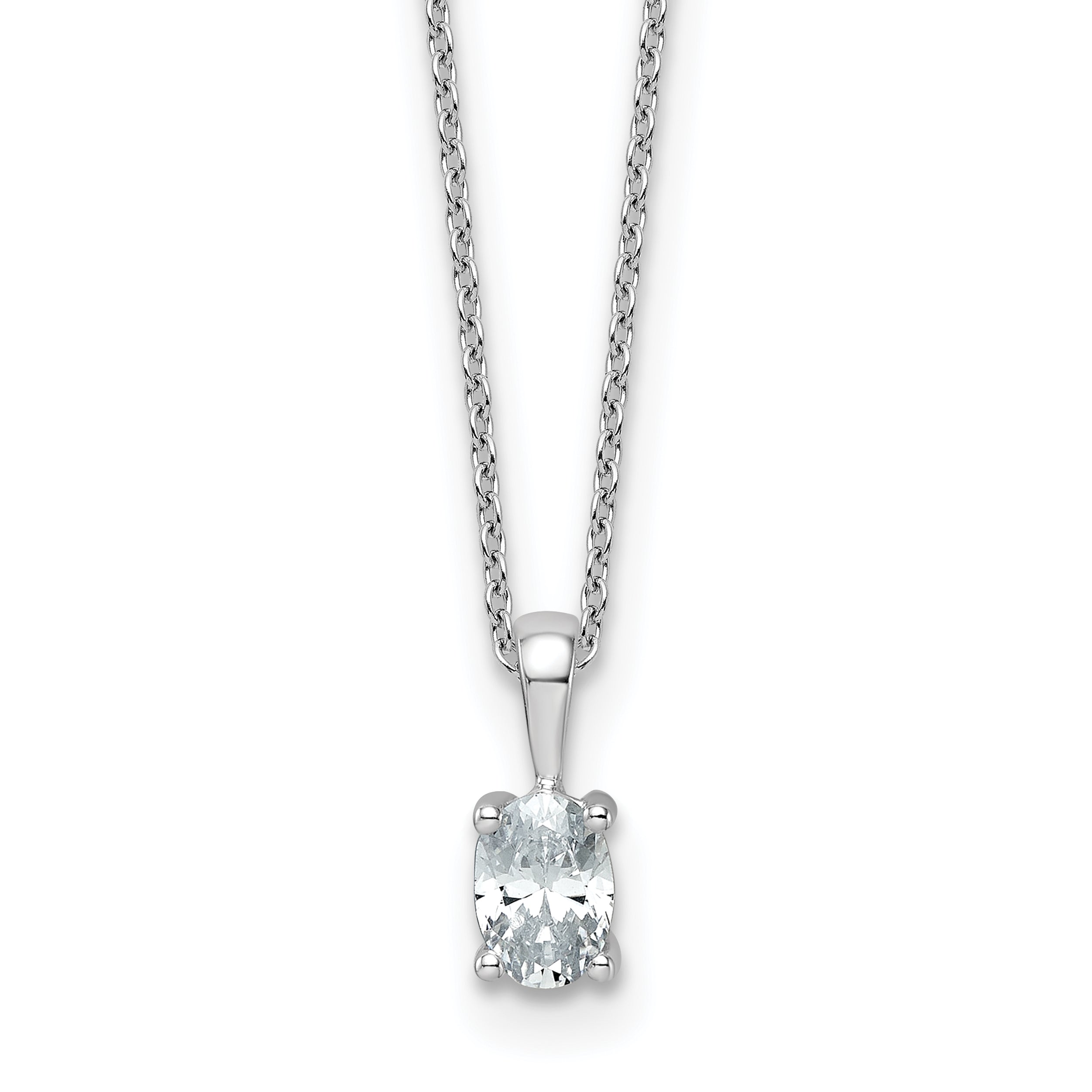 14k White Gold 1/2 carat Lab Grown Diamond VS/SI+ G+ Oval Complete 18 inch Four Prong Pendant Necklace Main image