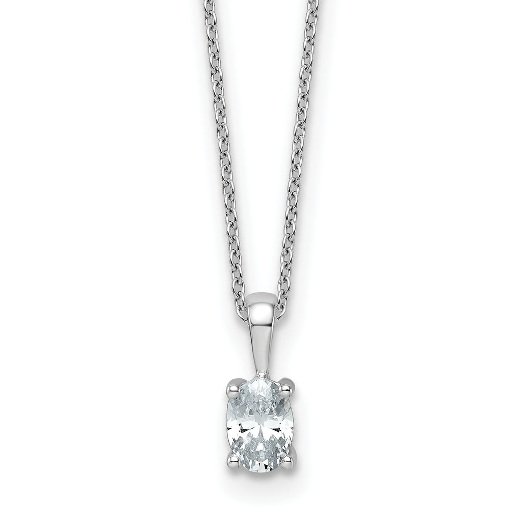 14k White Gold 1/2 carat Lab Grown Diamond VS/SI+ G+ Oval Complete 18 inch Four Prong Pendant Necklace