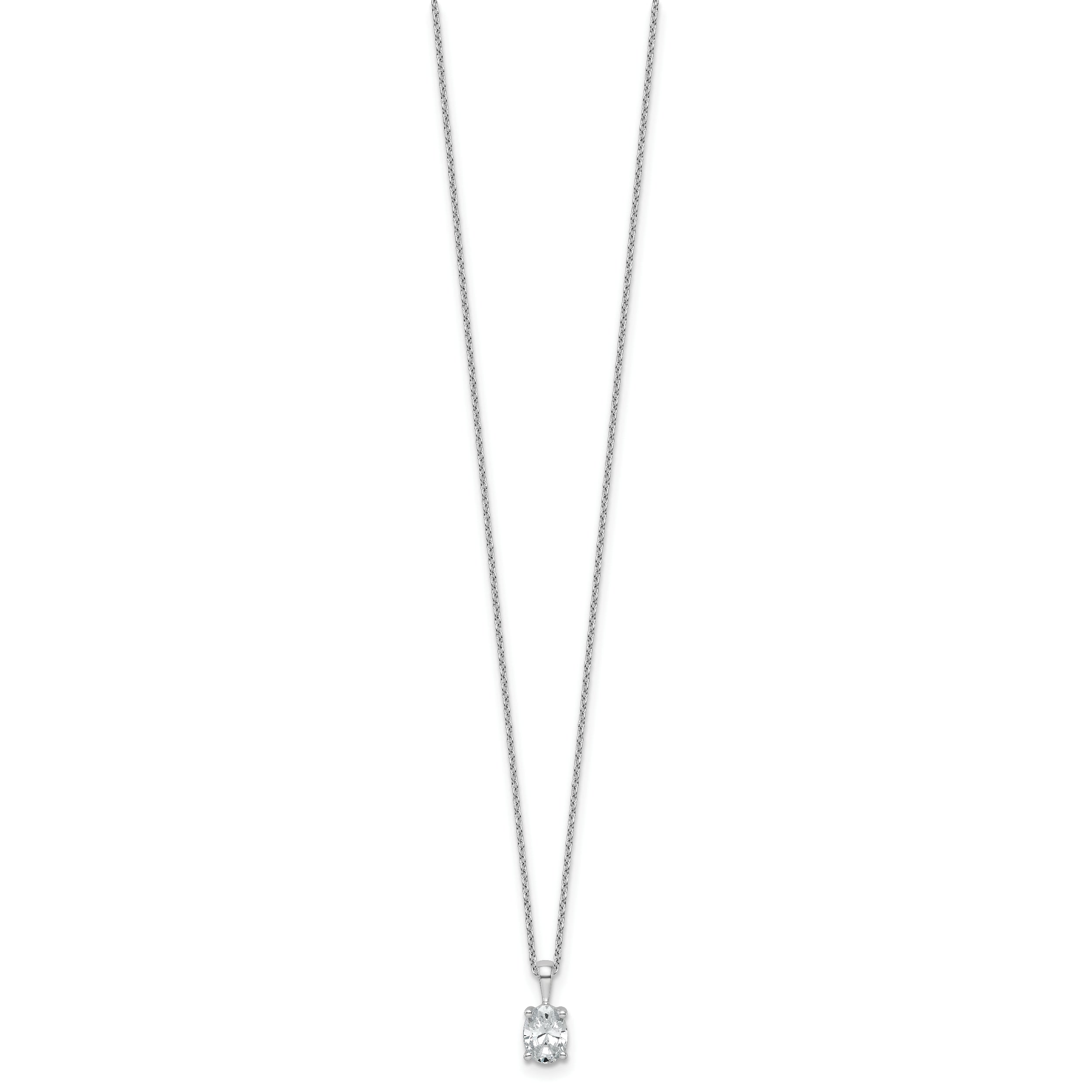 14k White Gold 3/4 carat Lab Grown Diamond VS+ F+ Oval Complete 18 inch Four Prong Pendant Necklace