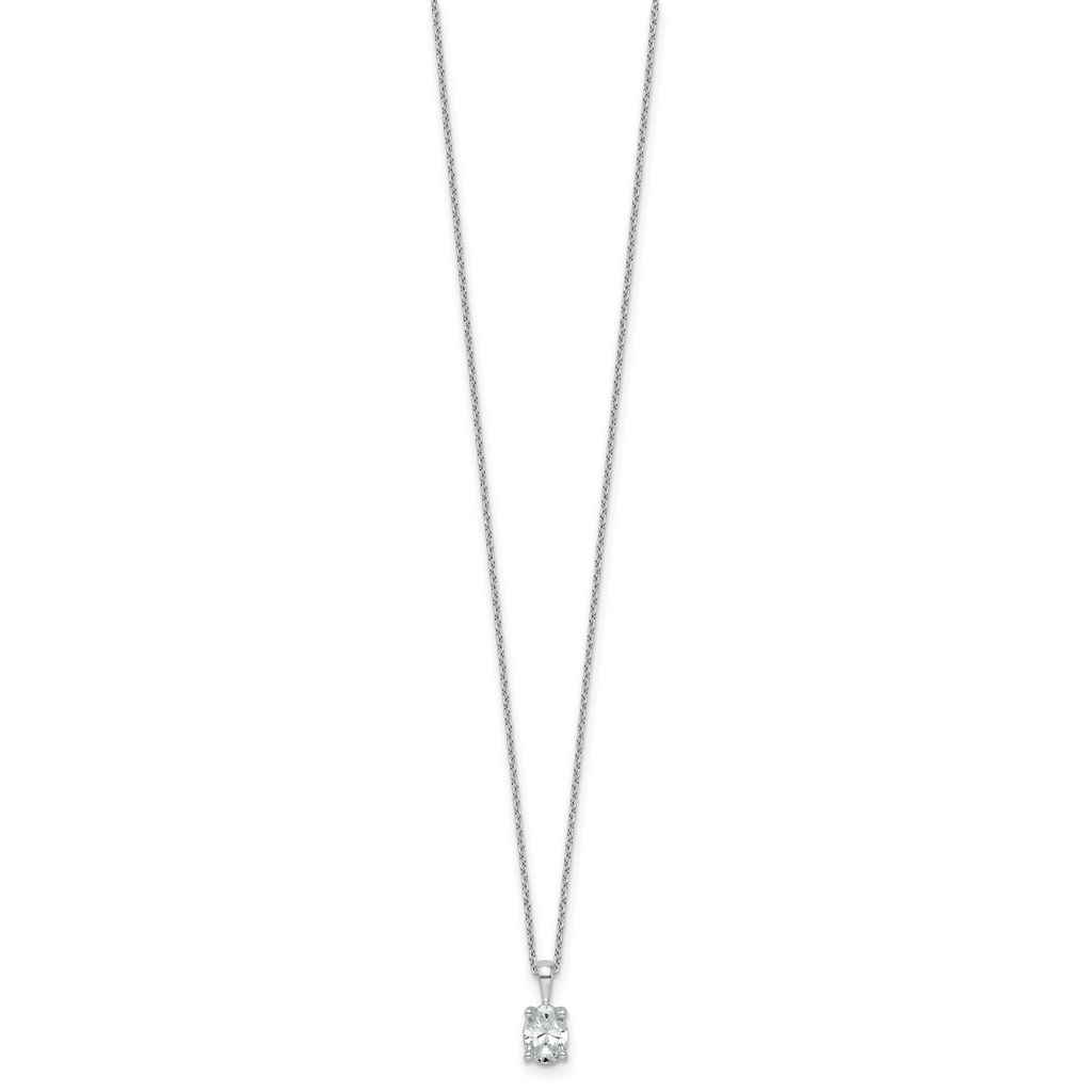 14k White Gold 3/4 carat Certified Lab Grown Diamond VS+ F+ Oval Complete 18 inch Four Prong Pendant Necklace