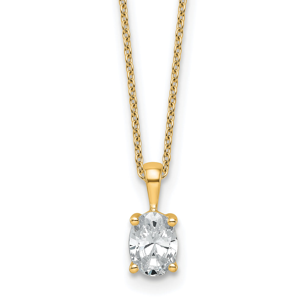 14k 3/4 carat Certified Lab Grown Diamond VS/SI+ G+ Oval Complete 18 inch Four Prong Pendant Necklace